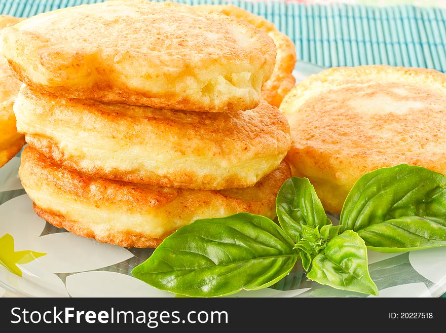 Delicious fresh pancakes with sour cream