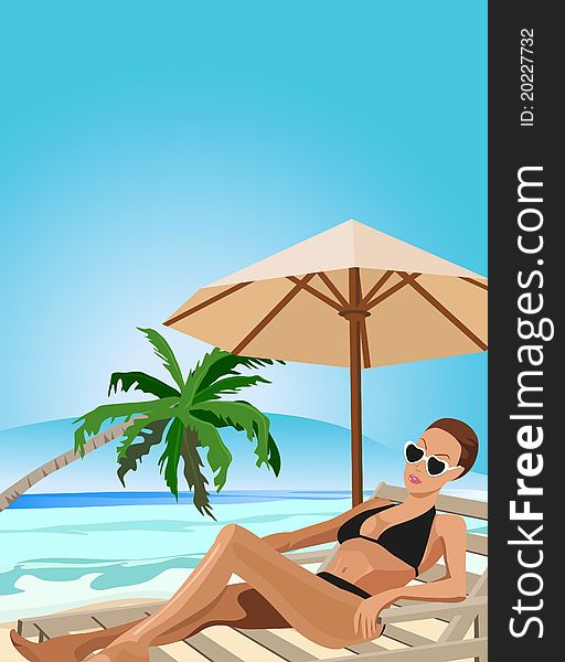 Illustration of a woman chilling out on the beach. Illustration of a woman chilling out on the beach