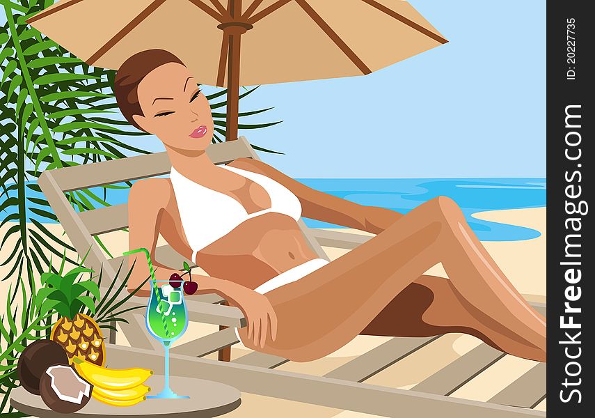 Illustration of a woman chilling out on the beach. Illustration of a woman chilling out on the beach