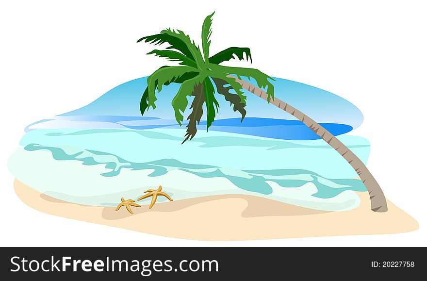 Tropical landscape illustration isolated on white background. Tropical landscape illustration isolated on white background