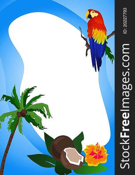 Background illustration with an exotic bird and fruits. Background illustration with an exotic bird and fruits