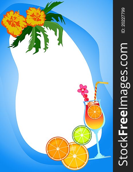 Background illustration with exotic drinks and fruits. Background illustration with exotic drinks and fruits