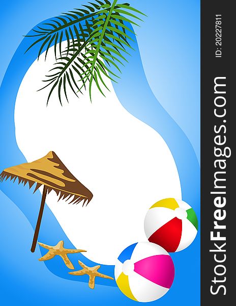 Background illustration with beach balls, umbrella and starfish. Background illustration with beach balls, umbrella and starfish