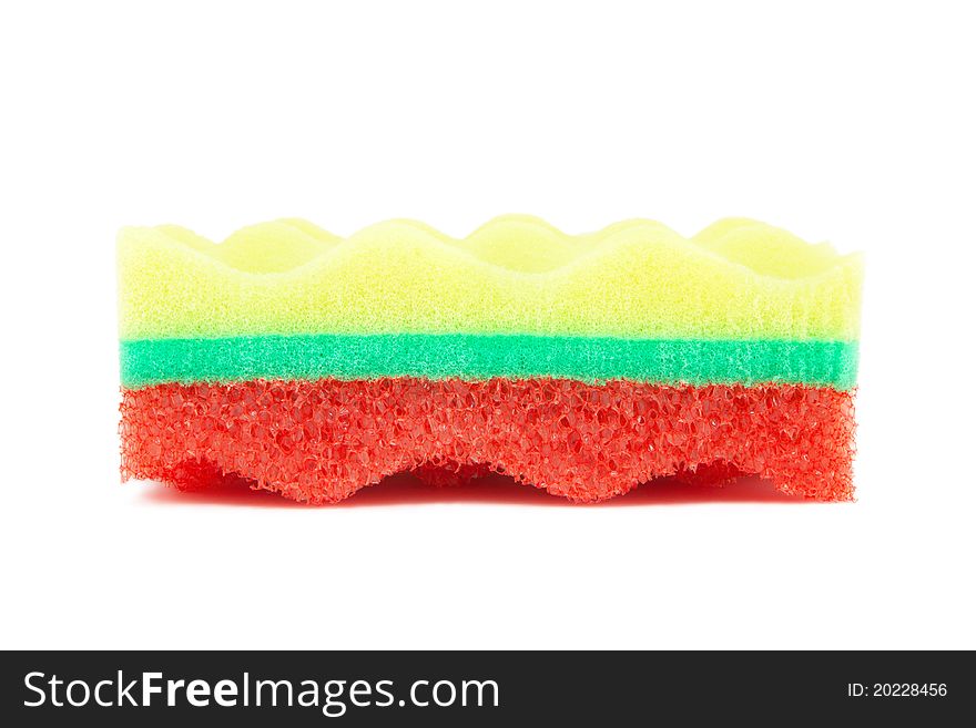 Beautiful tricolor sponge to wash the body on a white background