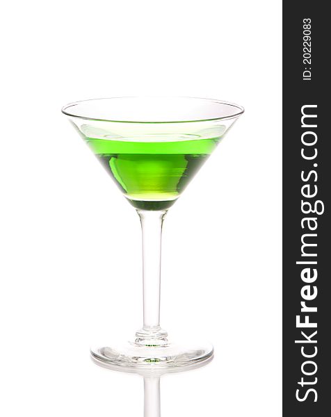 Green martini Cocktail drink with light rum, lime juice, club soda and syrup in cocktails martinis glass  on a white background