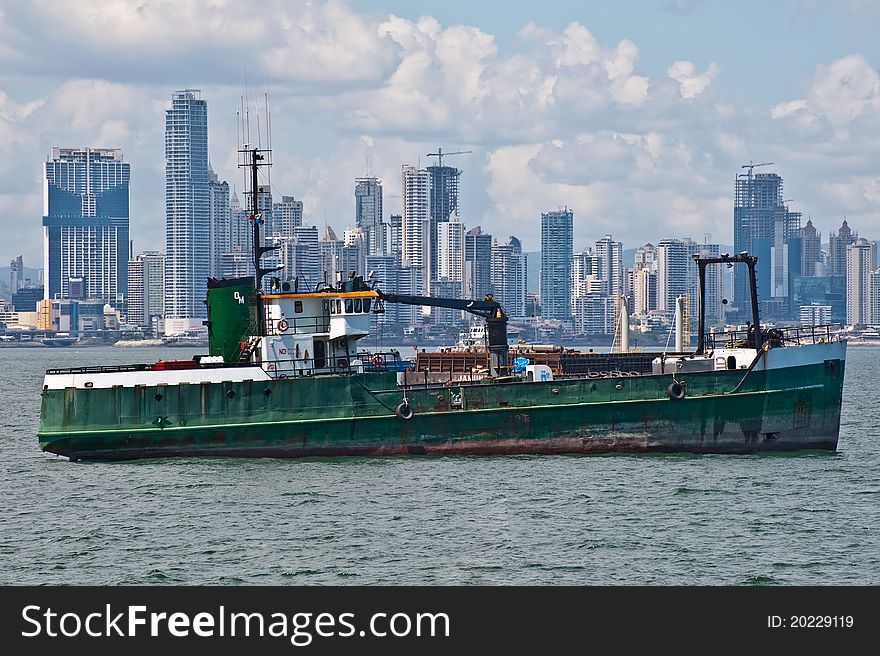 Panam city and the boat. Panam city and the boat