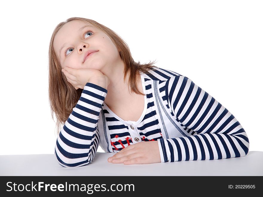 The girl looks with surprise isolated on white background