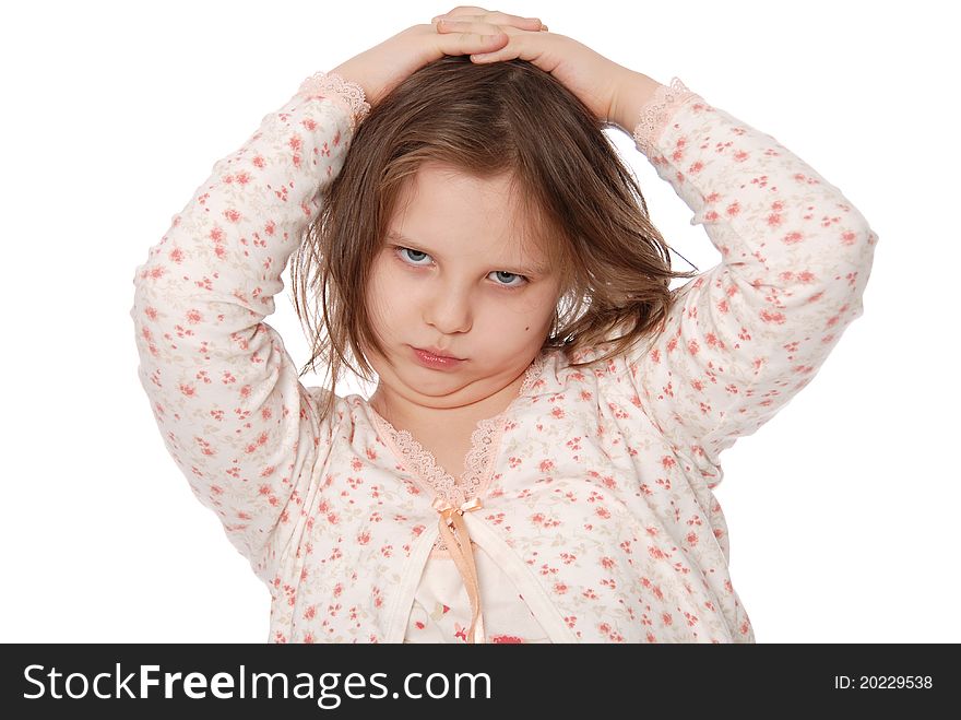 Little girl wearing a pajamas isolated on white background. Little girl wearing a pajamas isolated on white background