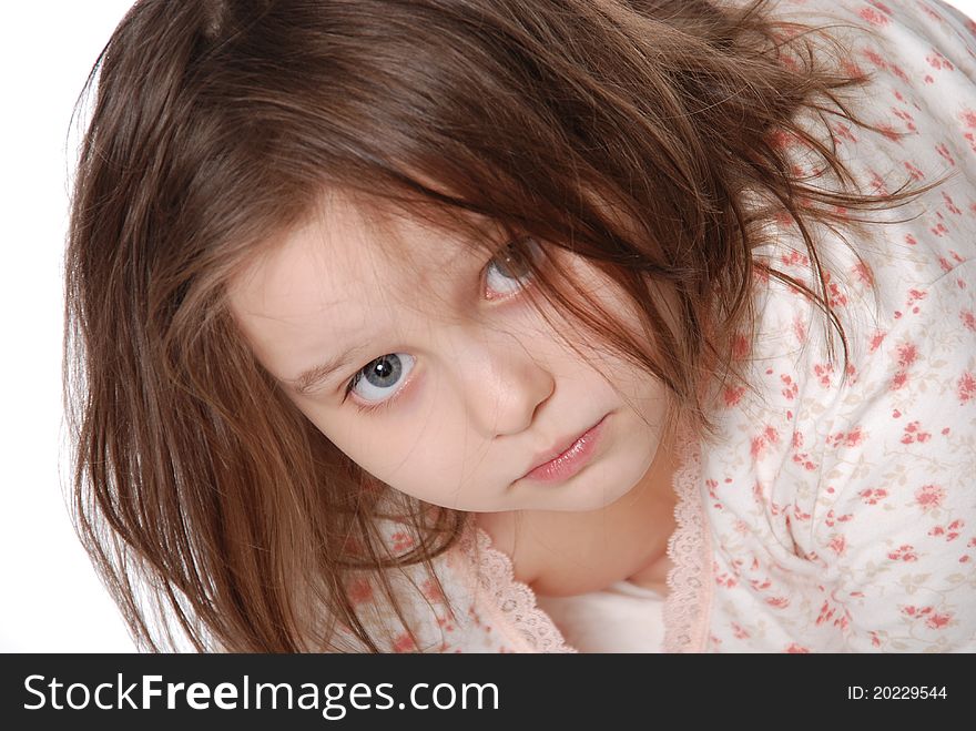 Little girl wearing a pajamas isolated on white background. Little girl wearing a pajamas isolated on white background