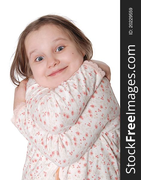 Little girl wearing a pajamas isolated on white background. Little girl wearing a pajamas isolated on white background