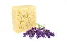 Handmade Soap With Lavender, Isolated On White Royalty Free Stock Photos