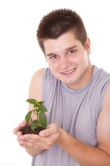Man Holding A Plant Royalty Free Stock Photography