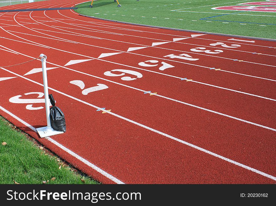 Image of school racetrack before a meet showing lanes.