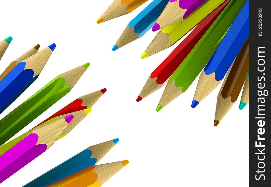 3d illustration of colorful pencils background