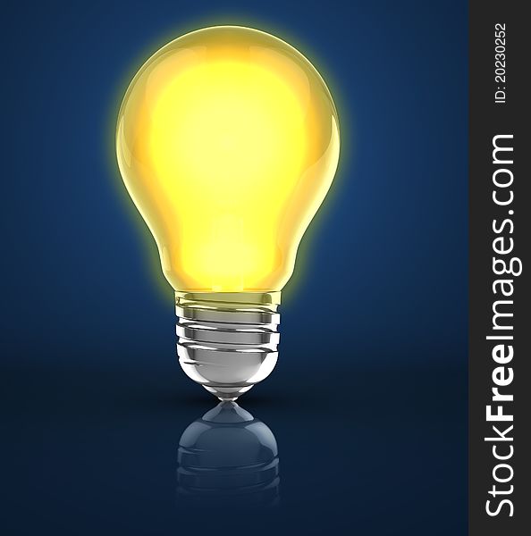 3d illustration of light bulb over blue background