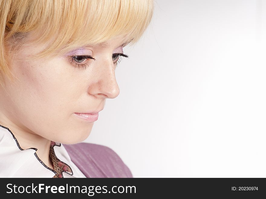 Pretty young woman on a white background. Pretty young woman on a white background