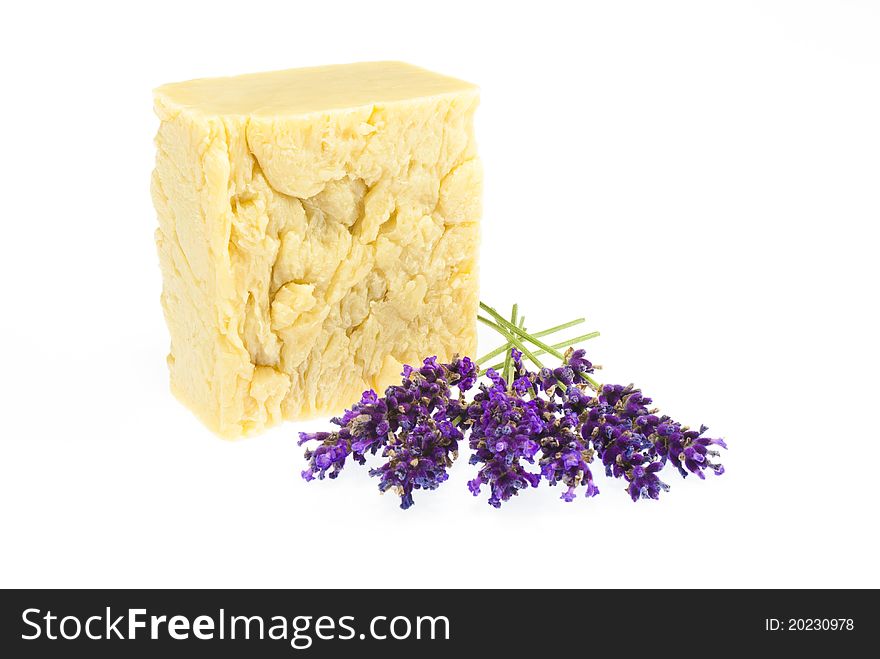 Handmade soap with lavender, isolated on white