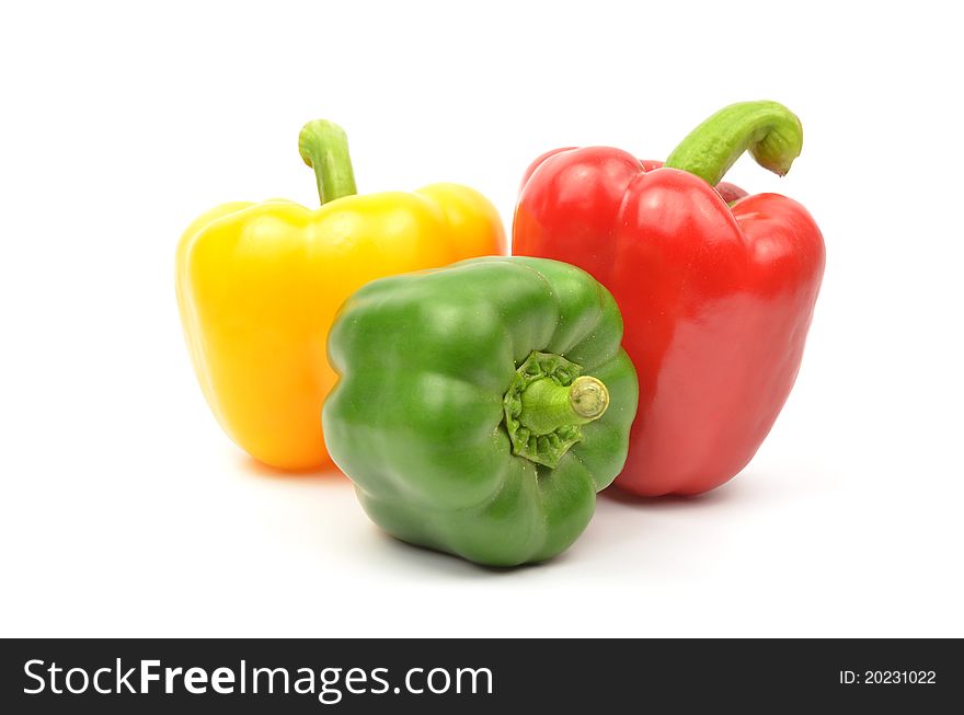 Fresh colorful paprika isolated on white background