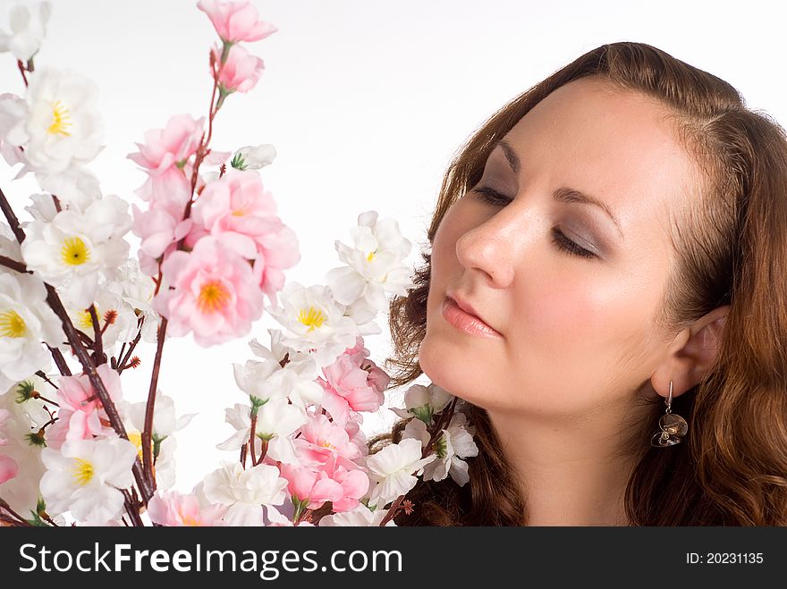 Cute woman posing on a white background. Cute woman posing on a white background