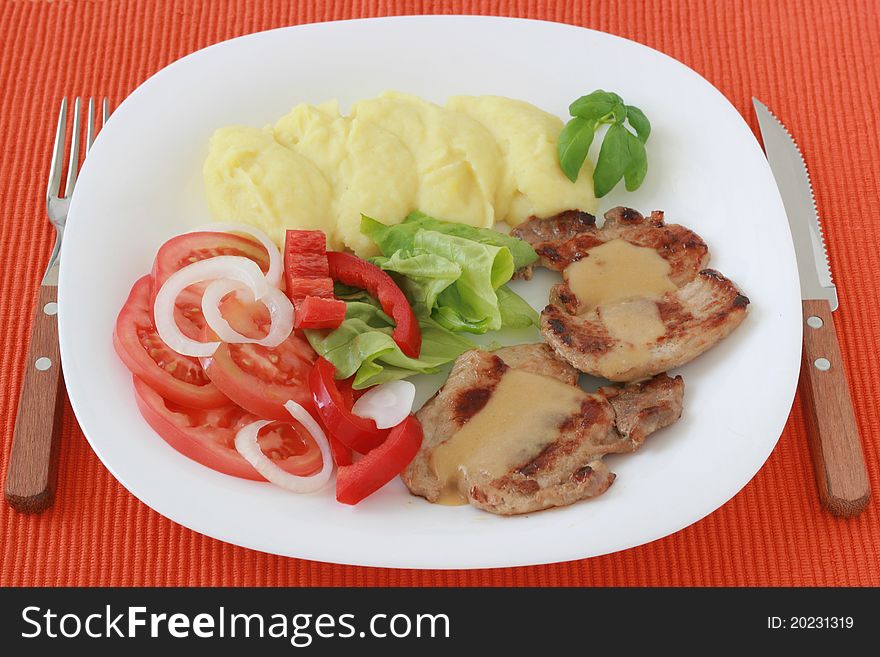 Fried Pork With Sauce And Potato