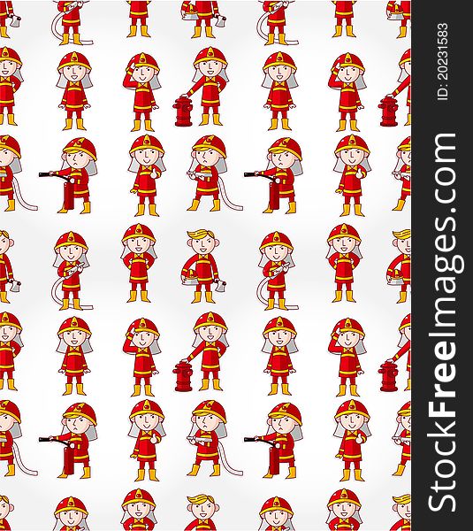 Cartoon Fireman seamless pattern