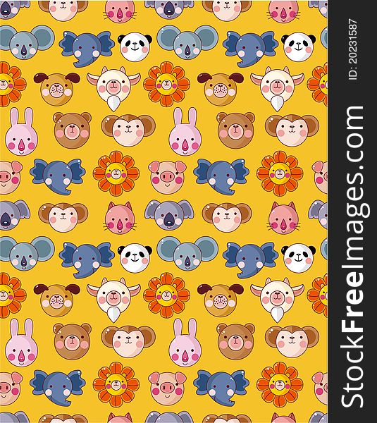 Cartoon animal face seamless pattern