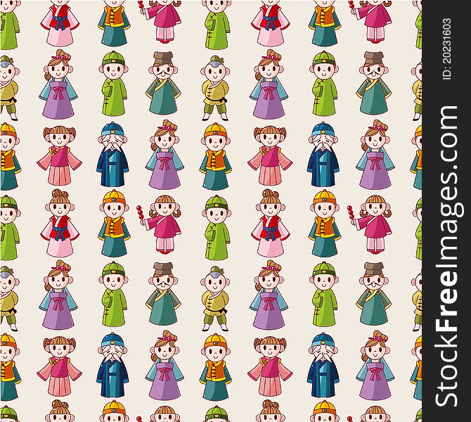 Cartoon Chinese People Seamlese Pattern