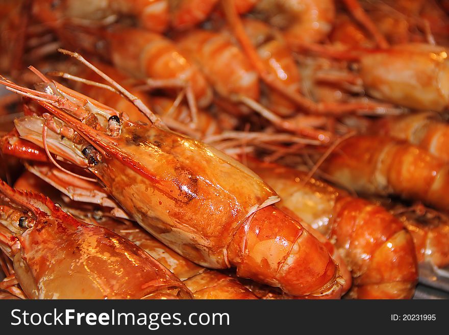 Large orange fried shrimp for Thai cuisine. Large orange fried shrimp for Thai cuisine