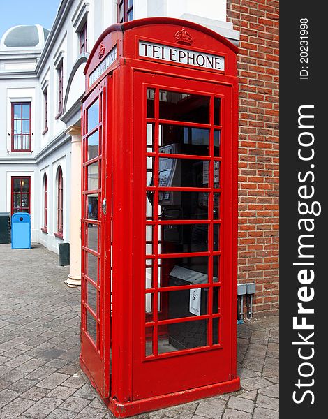 Traditional red telephone box in London, UK