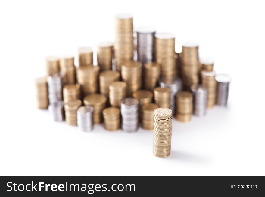 Coins stacks isolated on white