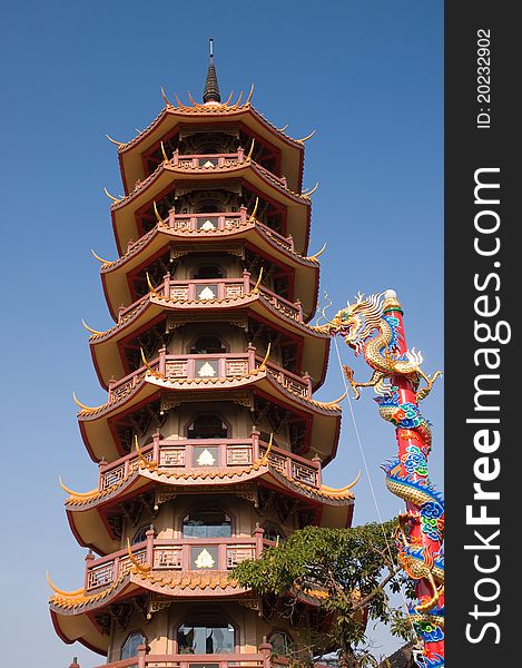 Chinese pagoda with blue sky