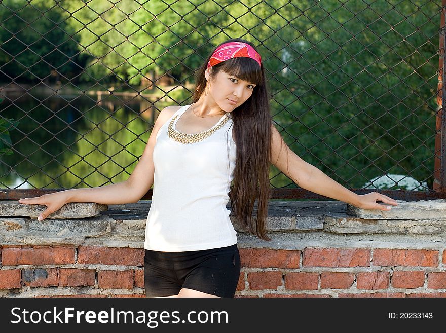 Girl walking outdoor in summer