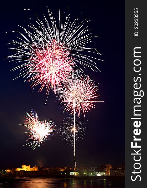 Fireworks over King Johns Castle and Limerick City Hall. Fireworks over King Johns Castle and Limerick City Hall