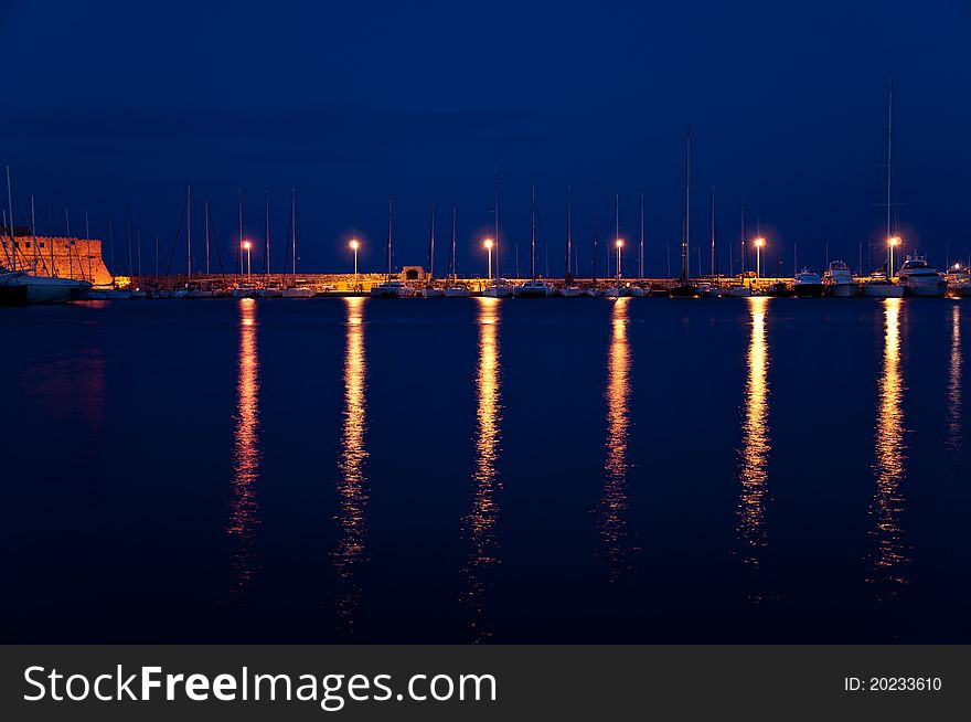 Night Scene, Rhodes island port. Night Scene, Rhodes island port