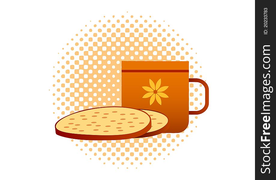 Bread with cup on white background