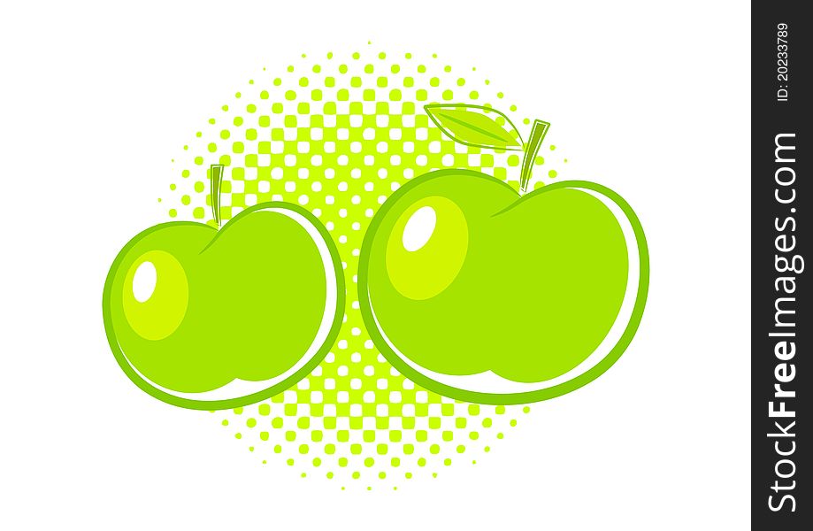Two green apples on white background
