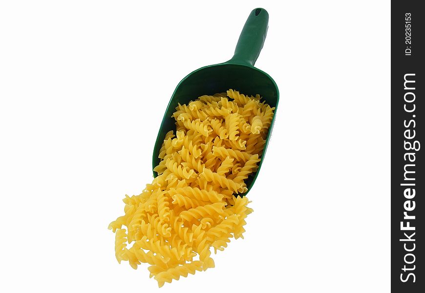 Pasta in a scoop on a white background