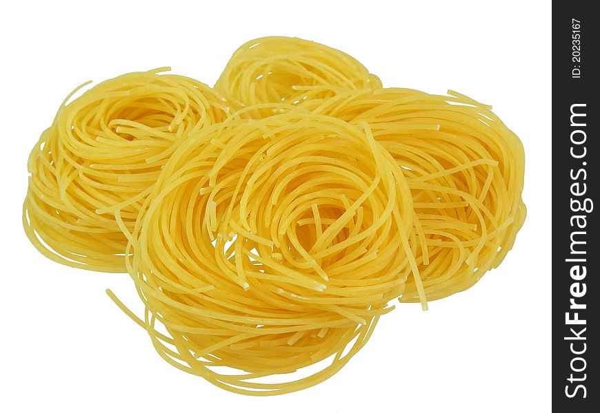 Pasta swirls on a white background