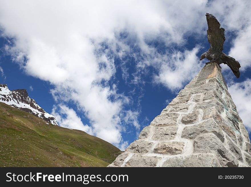 War memorial at Gavia Pass at 2541 meters on the sea-level. Sondrio province, Lombardy region, Italy