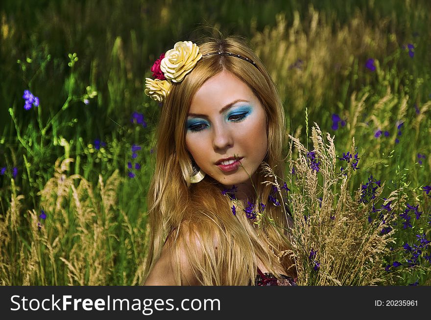 Woman with a blue flowers