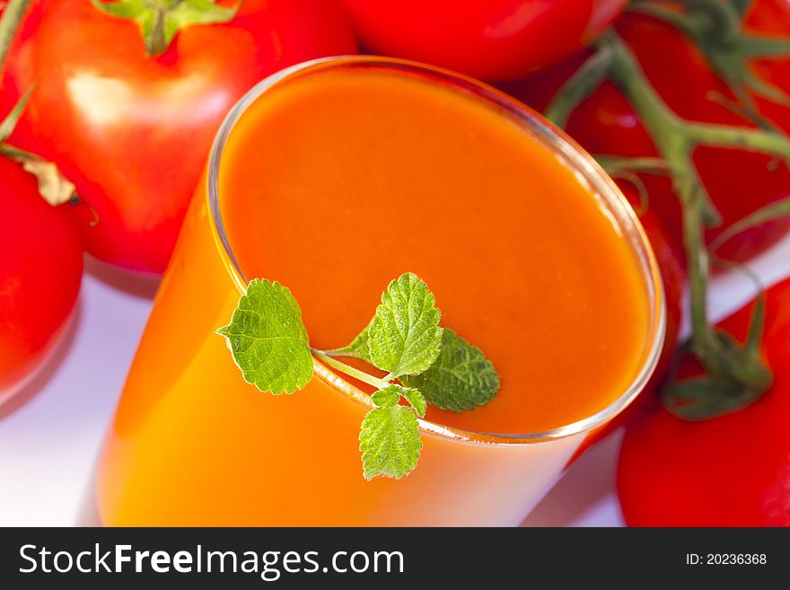 Glass of tomato juice, healthy balanced diet