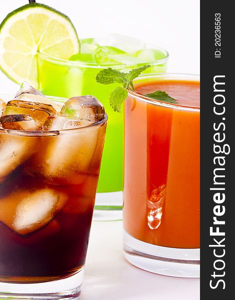 Summer drinks with bright colors isolated on white background. Summer drinks with bright colors isolated on white background