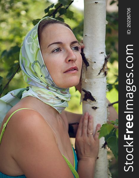 Young women with silver birch. Young women with silver birch