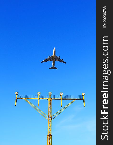 Plane fly up over take-off runway from airport