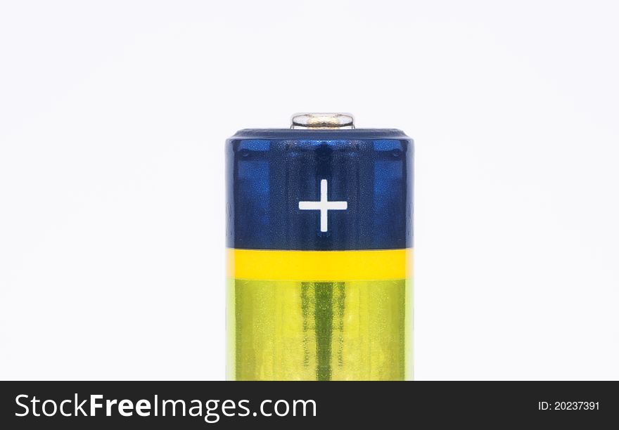 Lime-blue battery isolated on white
