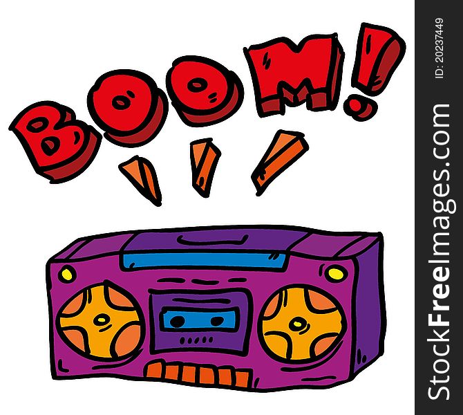 Sketch picture of boombox with boom on isolated background. Sketch picture of boombox with boom on isolated background