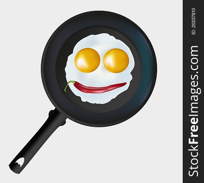 Eggs in a frying pan on a gray background. Eggs in a frying pan on a gray background