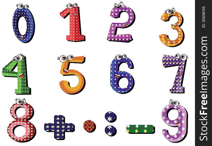 Numbers set with texture,cartoon.