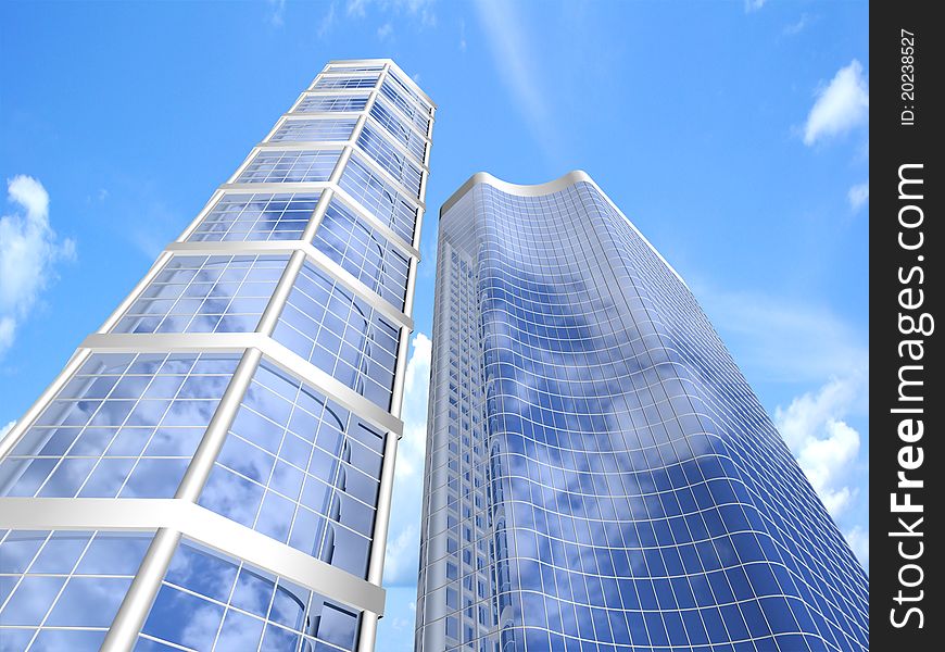 Modern skyscraper on cloudscape background