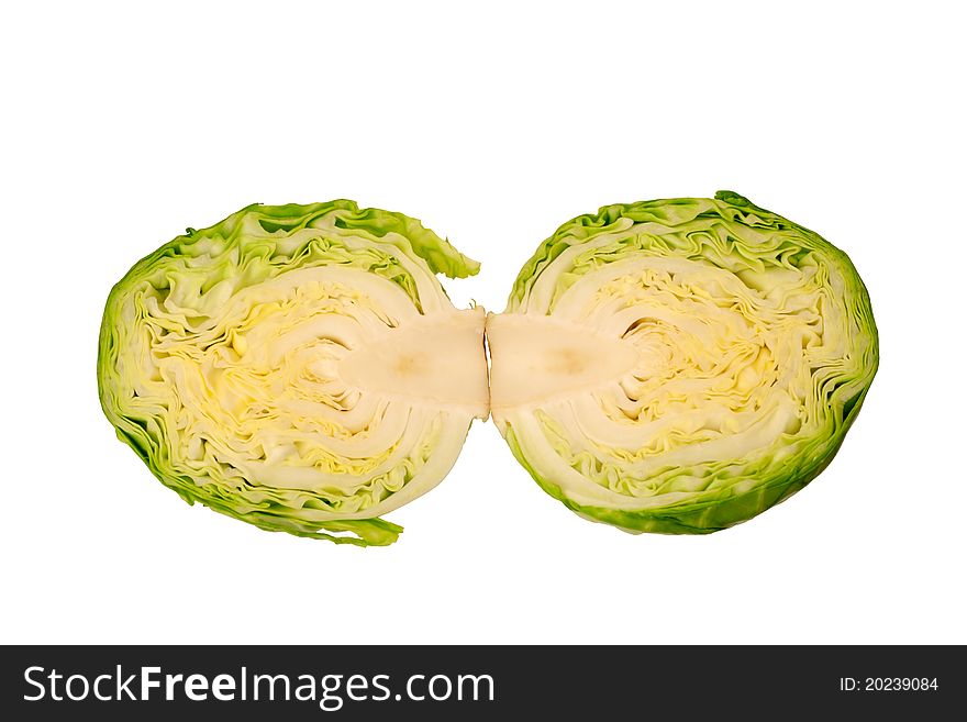 Cut in half fresh cabbage on a white. Cut in half fresh cabbage on a white